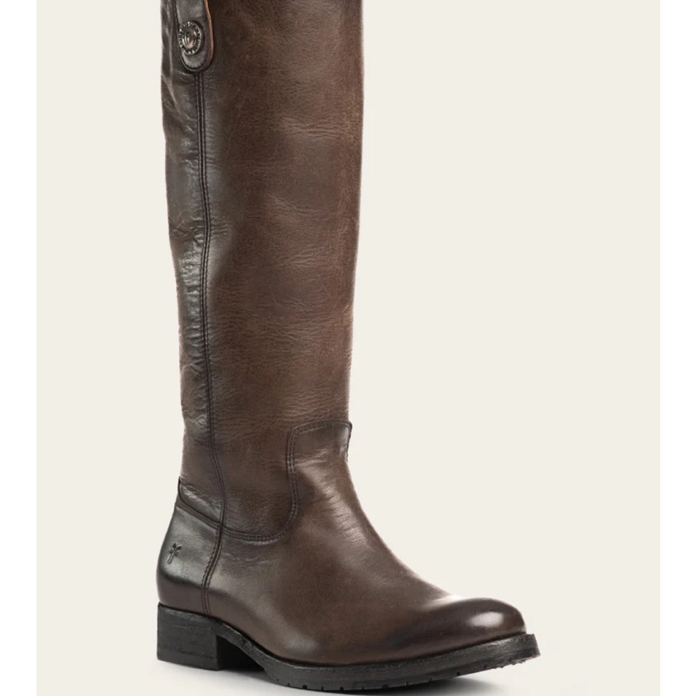 Frye Melissa Button Lug Tall in Cognac, size 8